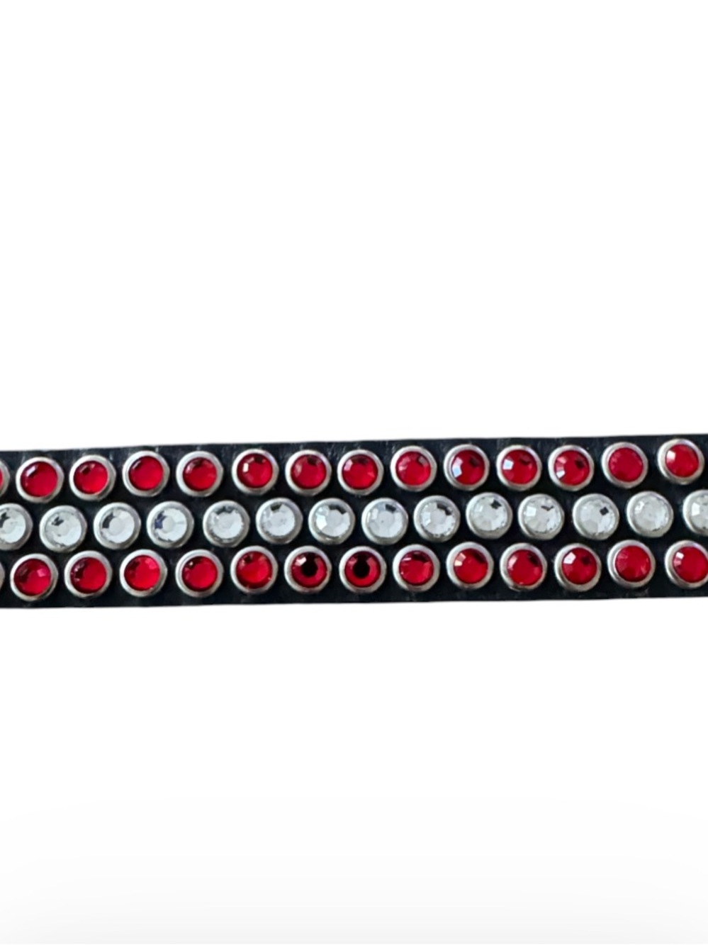 Handmade Western Rhinestone Leather Dog Collar Black Red Crystal Studded Size S - Picture 4 of 6